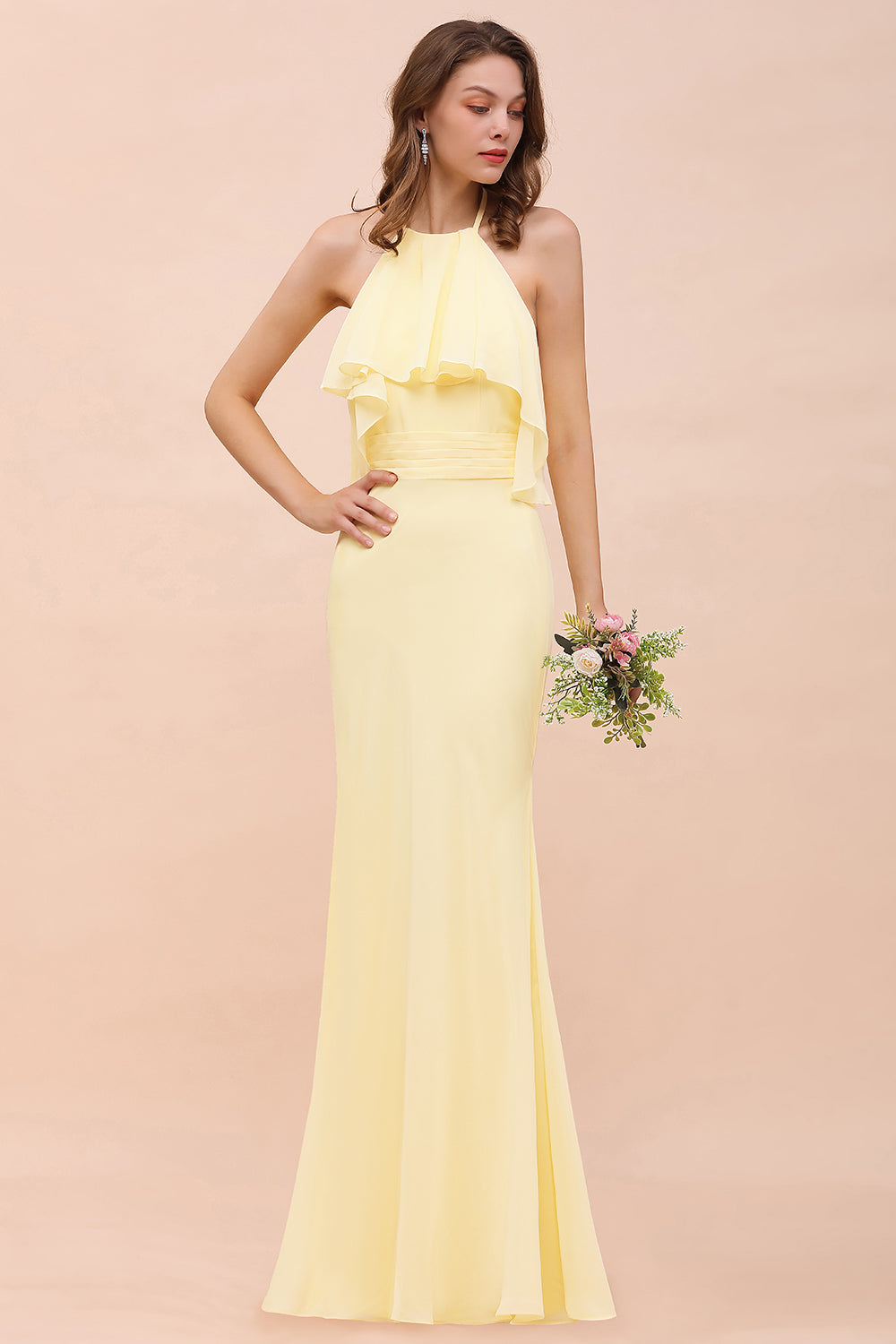 Gorgeous Daffodil Mermaid Halter Ruffle Bridesmaid Dresses - Fashionpara