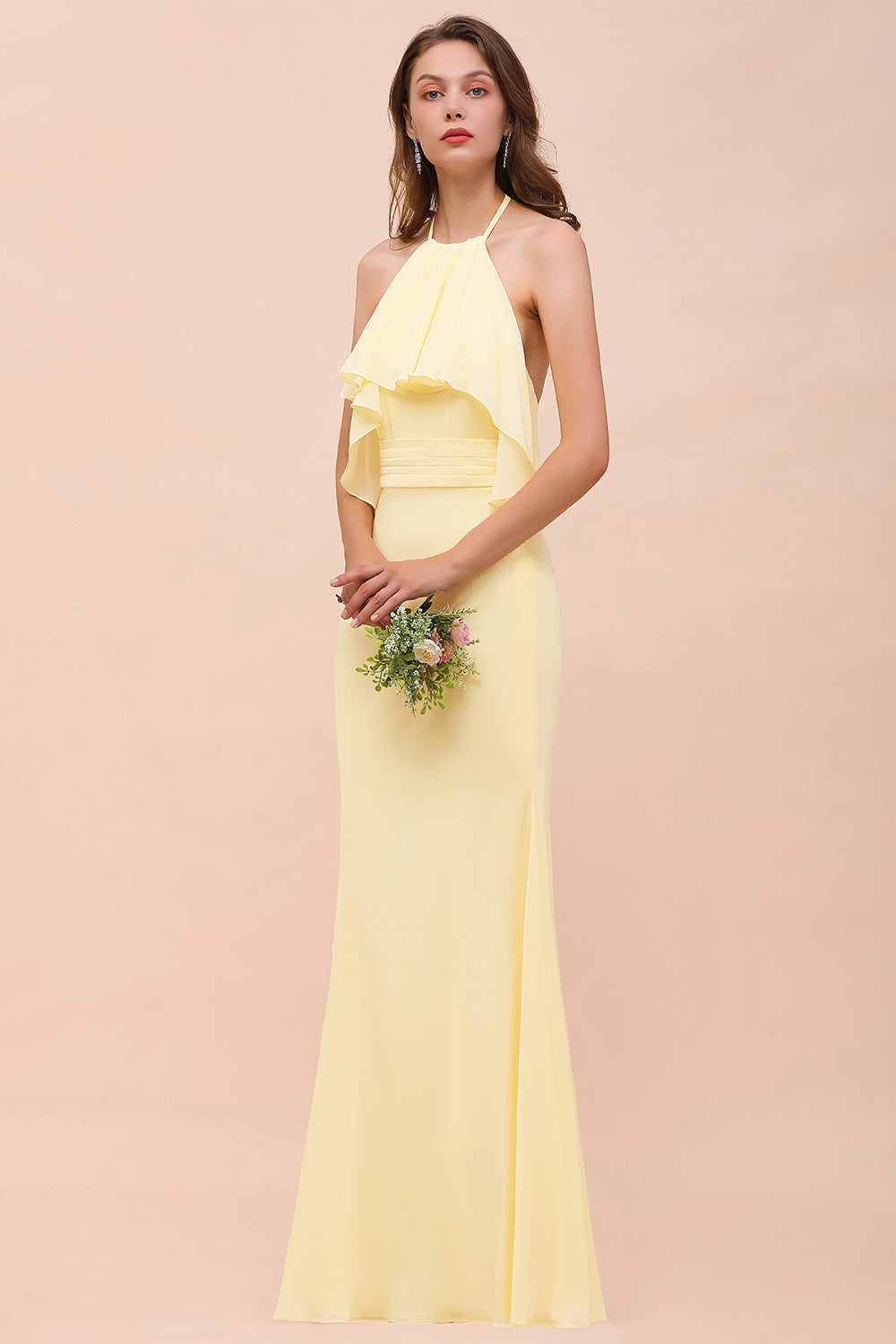 Gorgeous Daffodil Mermaid Halter Ruffle Bridesmaid Dresses - Fashionpara