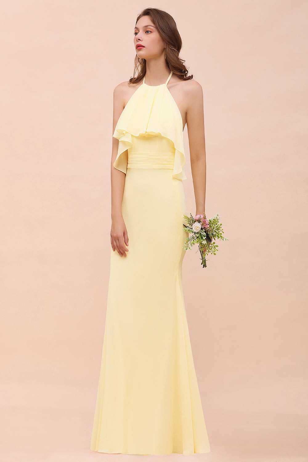 Gorgeous Daffodil Mermaid Halter Ruffle Bridesmaid Dresses - Fashionpara