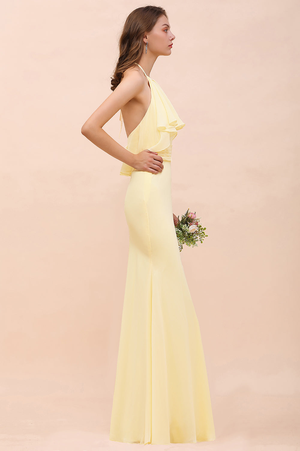 Gorgeous Daffodil Mermaid Halter Ruffle Bridesmaid Dresses - Fashionpara
