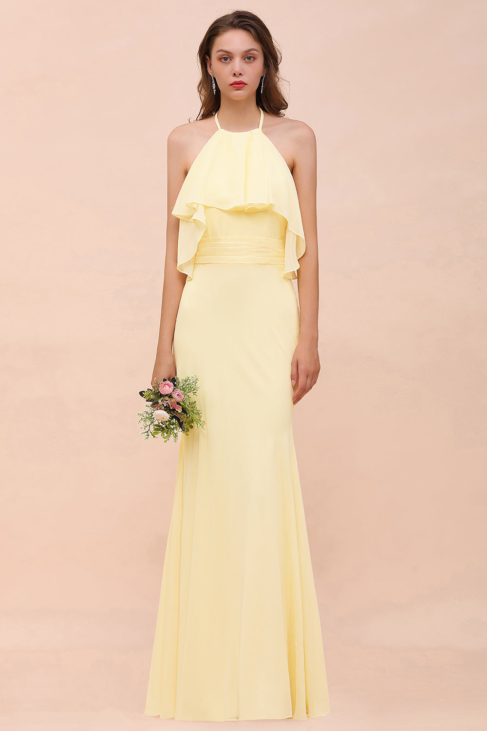 Gorgeous Daffodil Mermaid Halter Ruffle Bridesmaid Dresses - Fashionpara