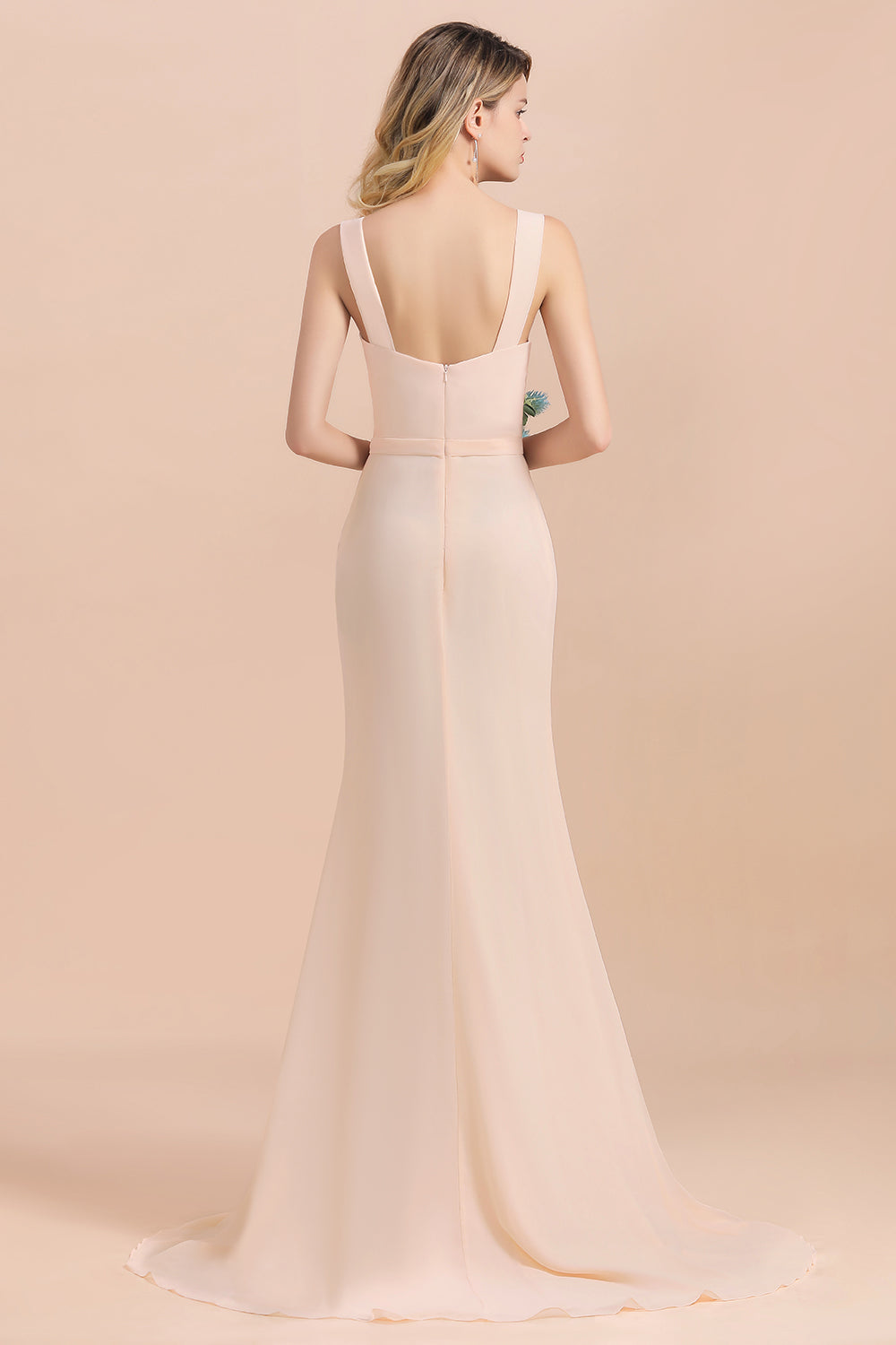 Gorgeous Drapped Neckline Ruffle Chiffon Bridesmaid dresses with Slit - Fashionpara