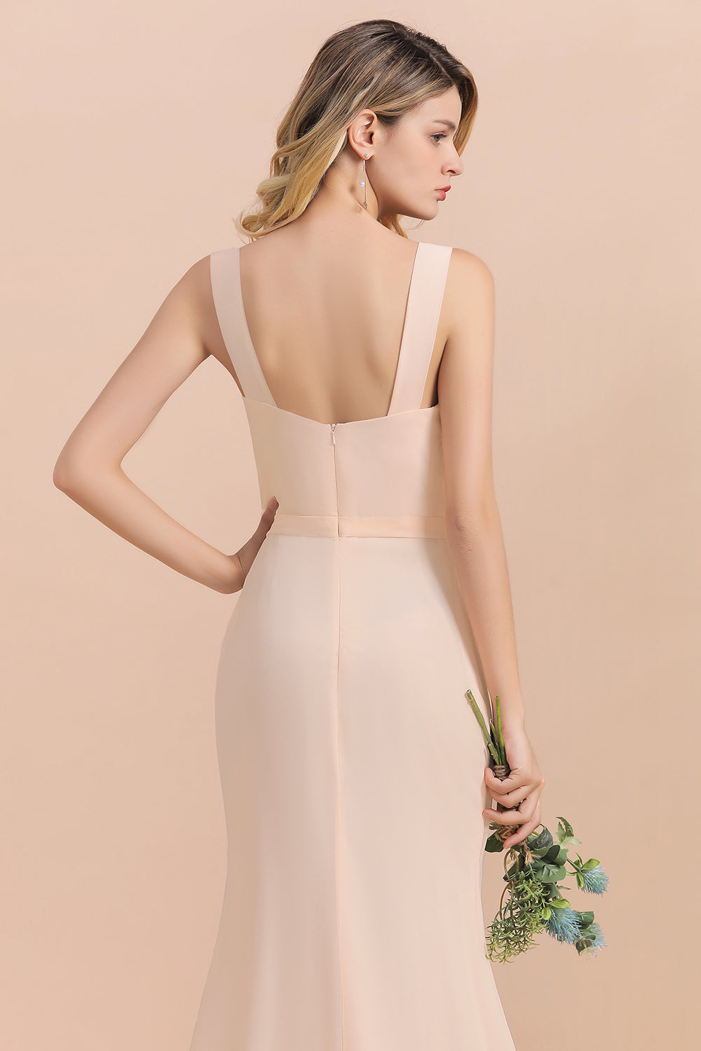 Gorgeous Drapped Neckline Ruffle Chiffon Bridesmaid dresses with Slit - Fashionpara