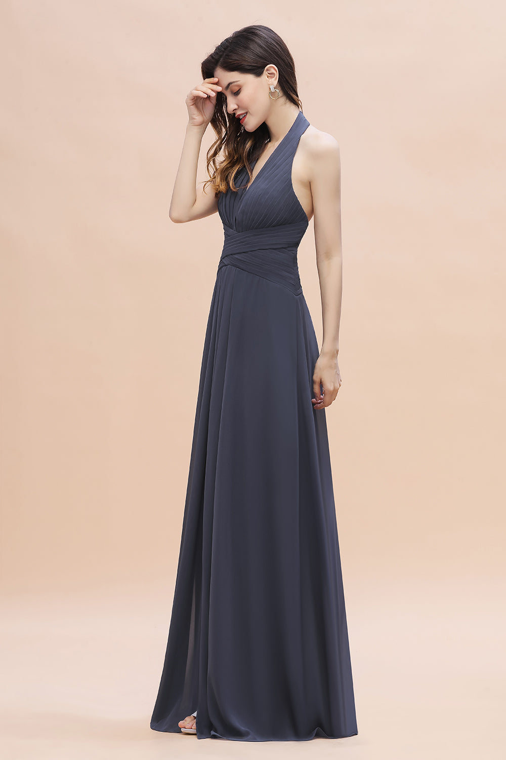 Gorgeous Halter Chiffon Ruffles Bridesmaid Dresses with Front Slit - Fashionpara