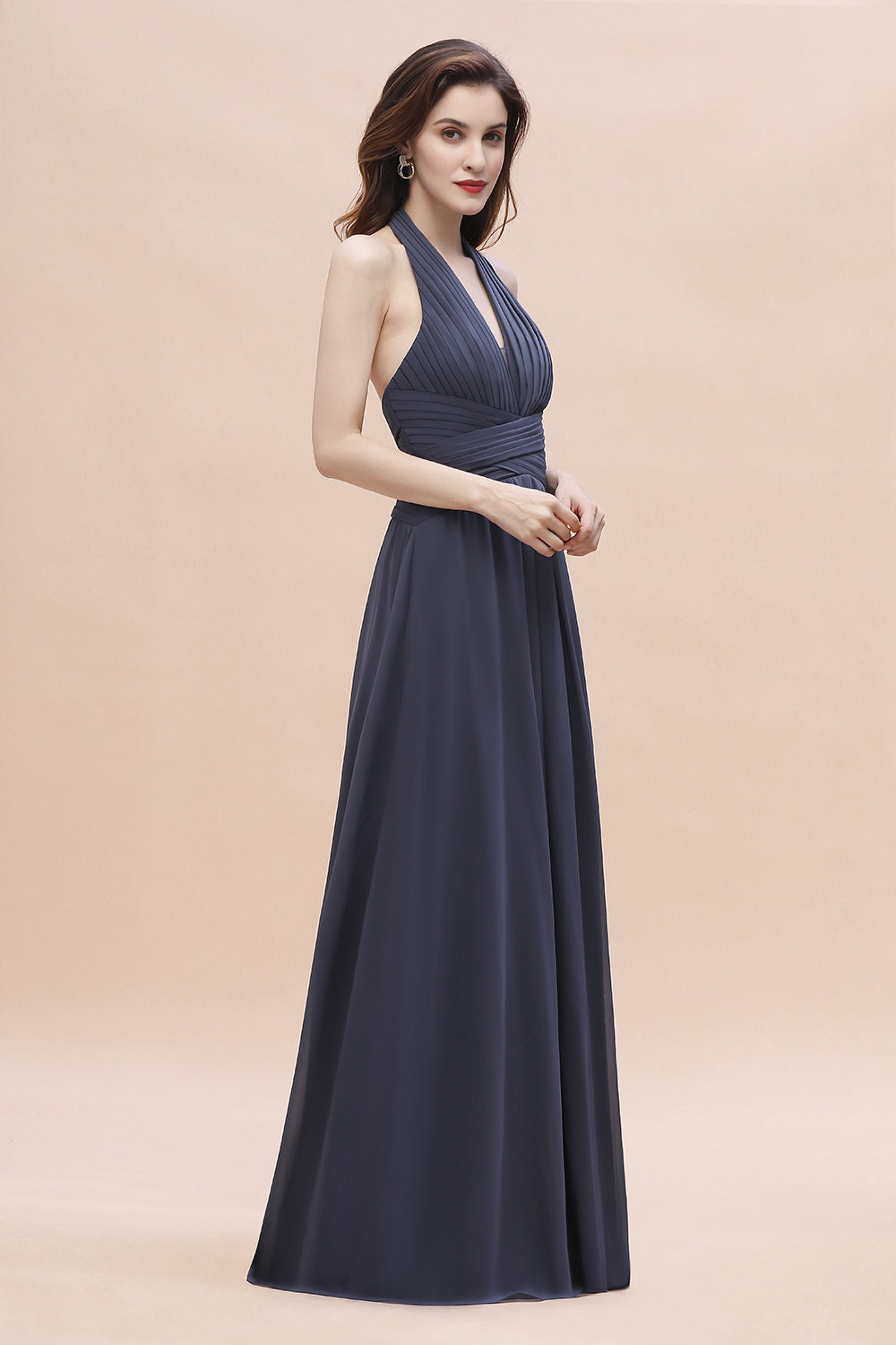 Gorgeous Halter Chiffon Ruffles Bridesmaid Dresses with Front Slit - Fashionpara