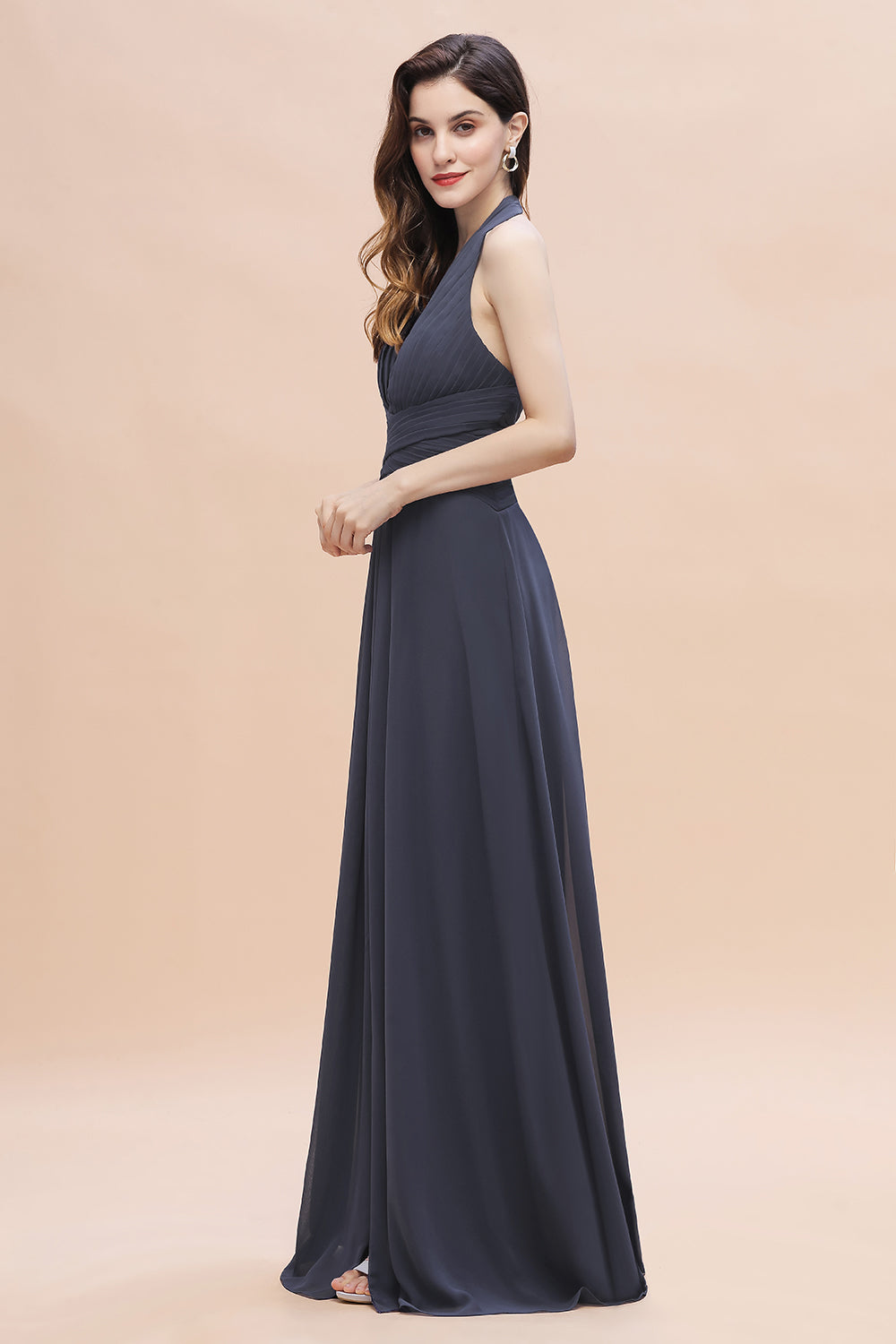 Gorgeous Halter Chiffon Ruffles Bridesmaid Dresses with Front Slit - Fashionpara