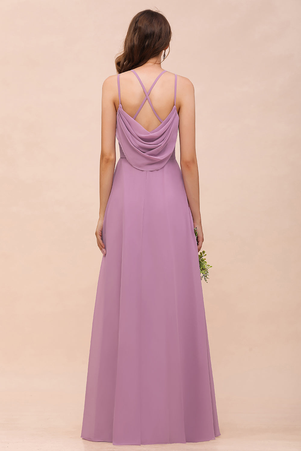 Gorgeous Halter Wisteria Chiffon Bridesmaid dresses with Draped Back - Fashionpara
