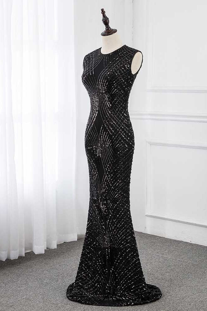 Gorgeous Jewel Sleeveles Black Mermaid Prom Dresses with Beadings - Fashionpara