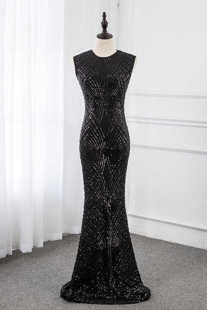 Gorgeous Jewel Sleeveles Black Mermaid Prom Dresses with Beadings - Fashionpara