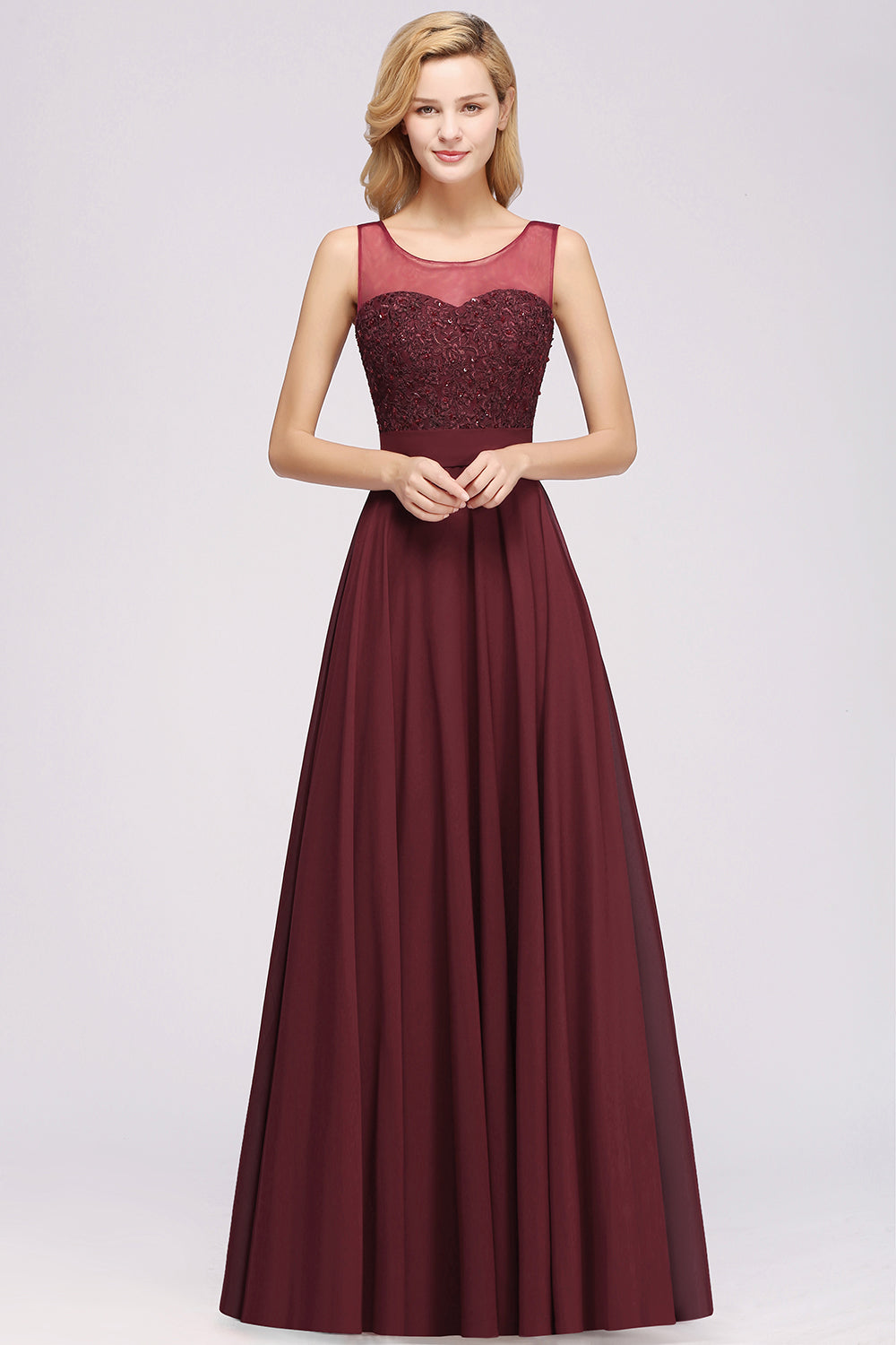 Gorgeous Lace Jewel Affordable Pink Bridesmaid Dresses with Beadings - Fashionpara