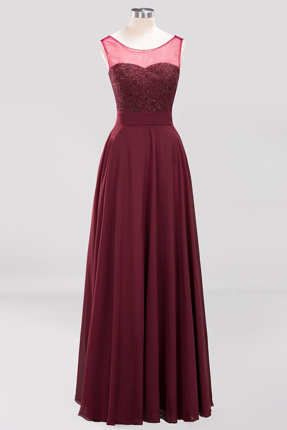 Gorgeous Lace Jewel Affordable Pink Bridesmaid Dresses with Beadings - Fashionpara