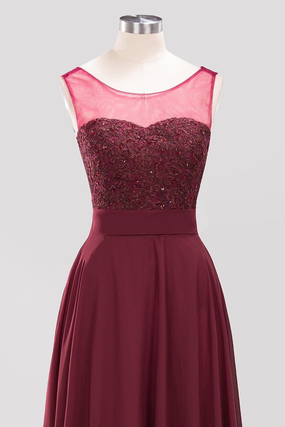 Gorgeous Lace Jewel Affordable Pink Bridesmaid Dresses with Beadings - Fashionpara