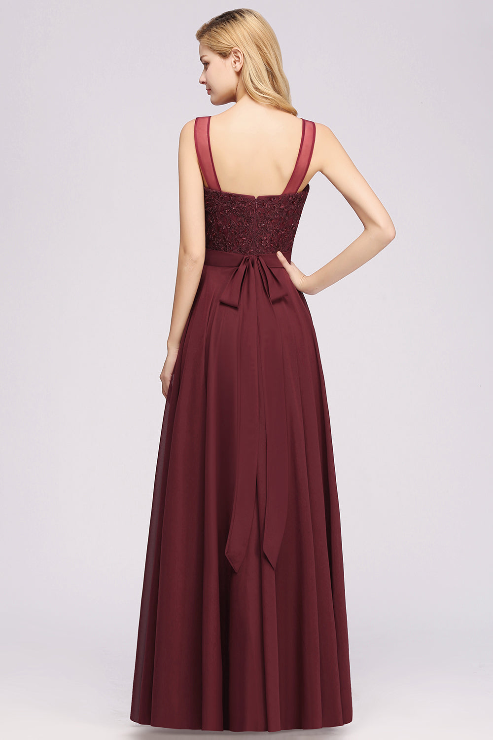 Gorgeous Lace Jewel Affordable Pink Bridesmaid Dresses with Beadings - Fashionpara