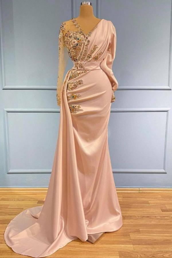 Gorgeous Long Sleeves Beadings Prom Dress Mermaid - Fashionpara
