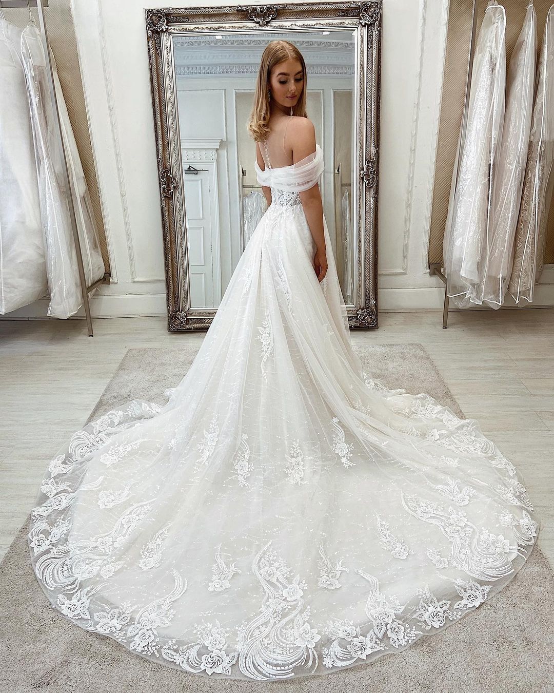 Gorgeous Off-the-Shoulder Lace Wedding Dress On Sale - Fashionpara