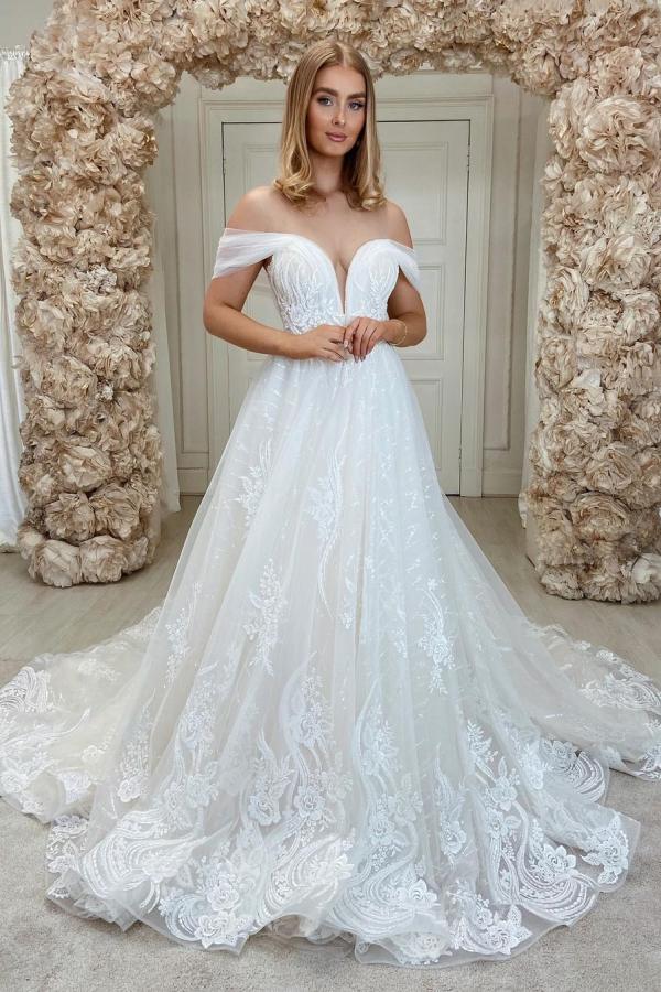 Gorgeous Off-the-Shoulder Lace Wedding Dress On Sale - Fashionpara