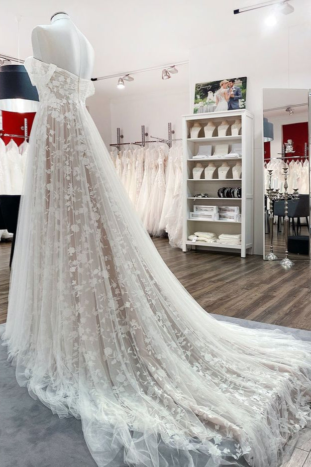 Gorgeous Off The Shoulder Tulle Lace Ruffles Wedding Dresses - Fashionpara