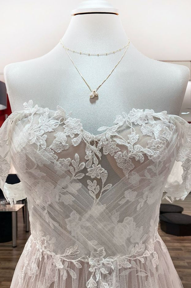 Gorgeous Off The Shoulder Tulle Lace Ruffles Wedding Dresses - Fashionpara