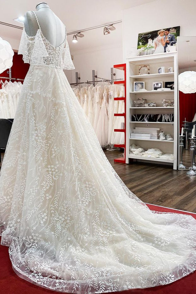 Gorgeous Sleeveless Tulle Lace Appliques Sweetheart A-Line Wedding Dresses - Fashionpara