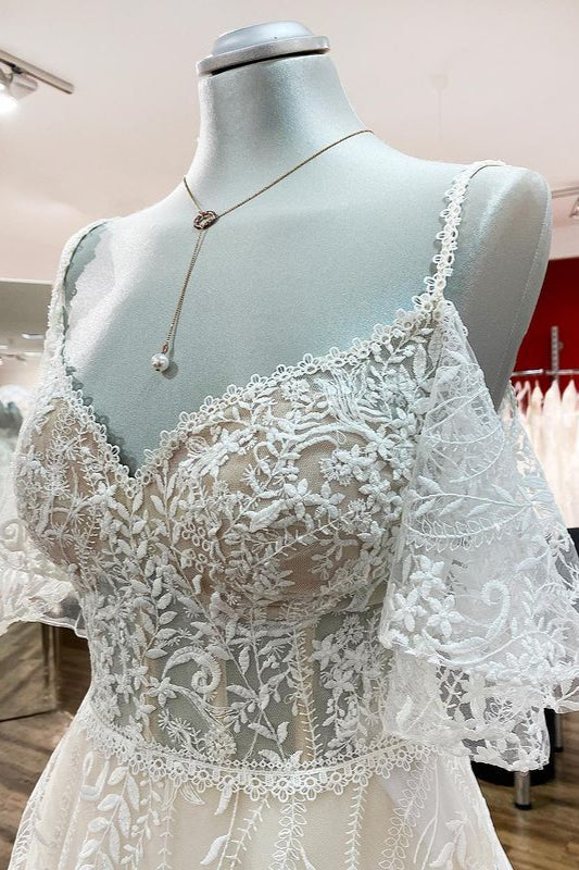 Gorgeous Sleeveless Tulle Lace Appliques Sweetheart A-Line Wedding Dresses - Fashionpara