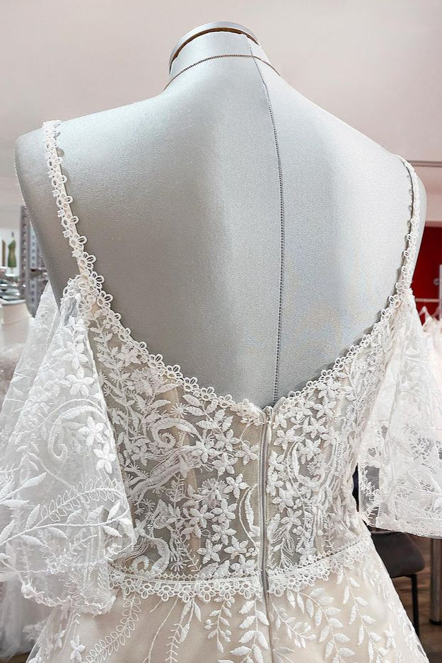 Gorgeous Sleeveless Tulle Lace Appliques Sweetheart A-Line Wedding Dresses - Fashionpara