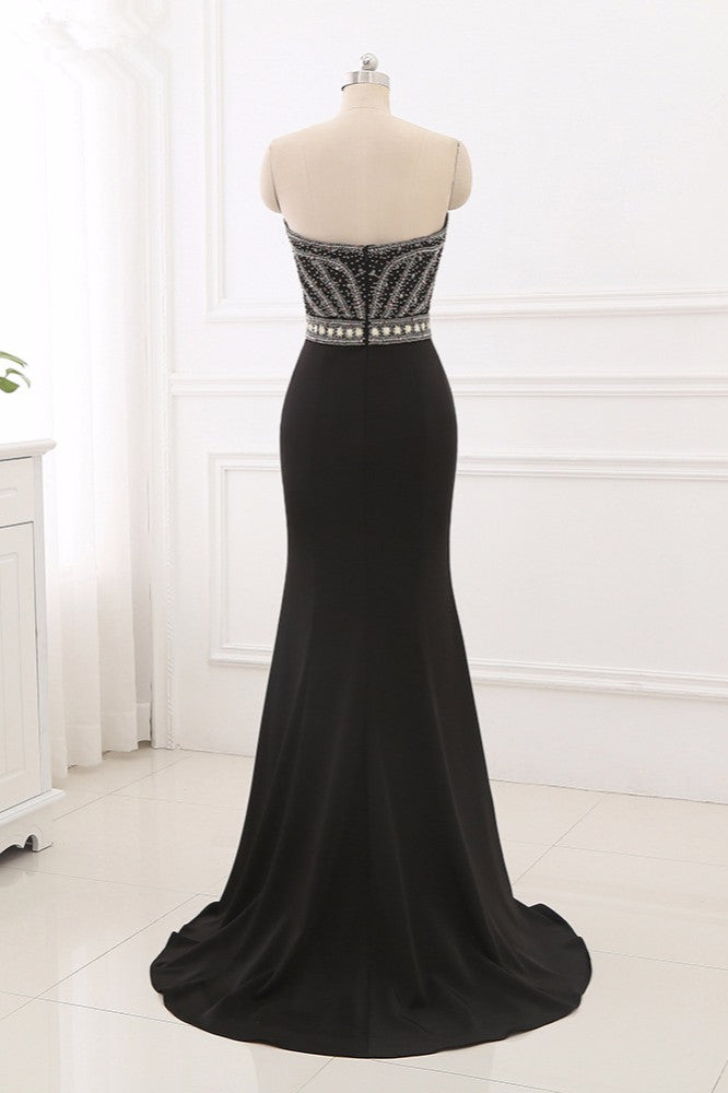 Gorgeous Strapless Sweetheart Black Mermaid Prom Dresses with Rhinestones - Fashionpara