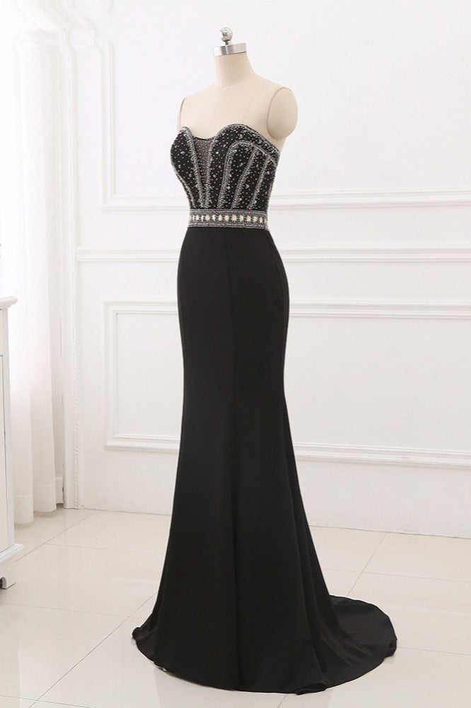 Gorgeous Strapless Sweetheart Black Mermaid Prom Dresses with Rhinestones - Fashionpara