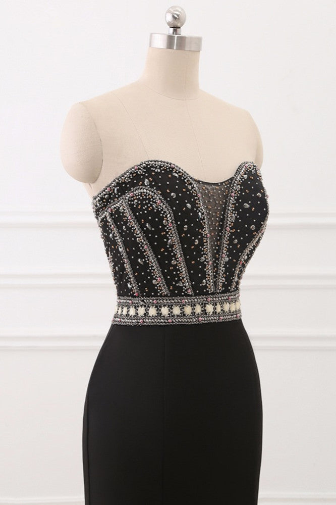 Gorgeous Strapless Sweetheart Black Mermaid Prom Dresses with Rhinestones - Fashionpara