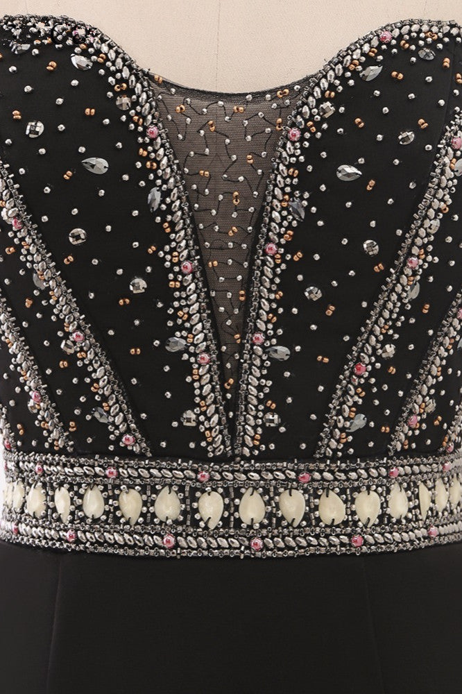 Gorgeous Strapless Sweetheart Black Mermaid Prom Dresses with Rhinestones - Fashionpara