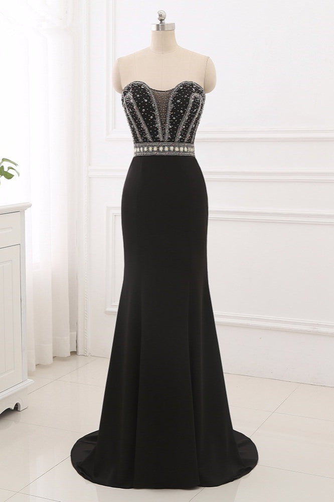 Gorgeous Strapless Sweetheart Black Mermaid Prom Dresses with Rhinestones - Fashionpara