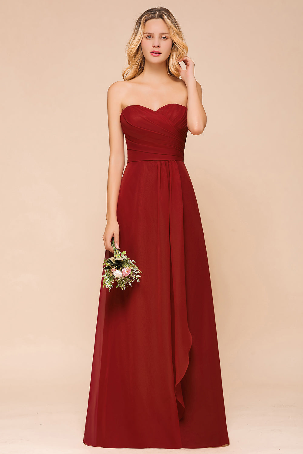 Gorgeous Sweetheart Strapless Rust Bridesmaid dresses with Ruffle - Fashionpara