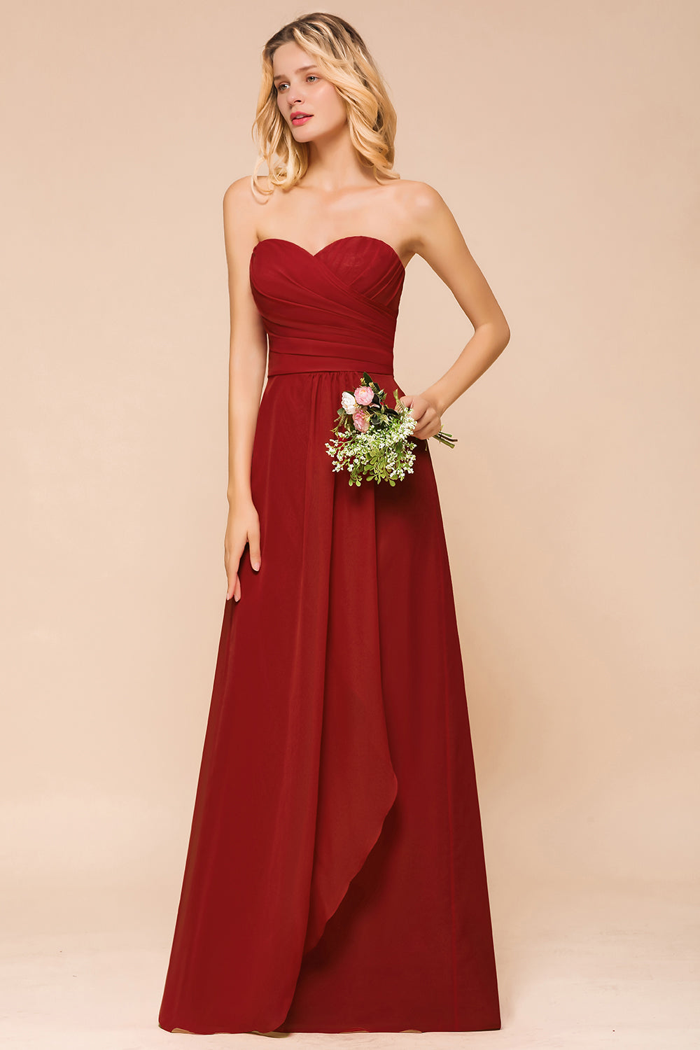 Gorgeous Sweetheart Strapless Rust Bridesmaid dresses with Ruffle - Fashionpara