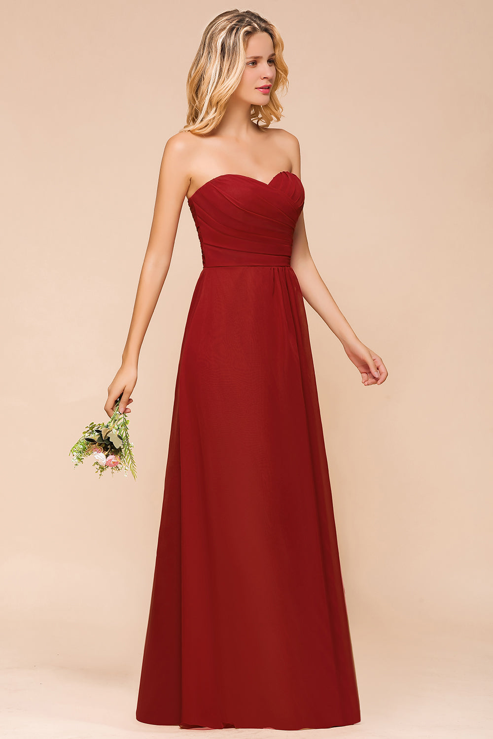 Gorgeous Sweetheart Strapless Rust Bridesmaid dresses with Ruffle - Fashionpara