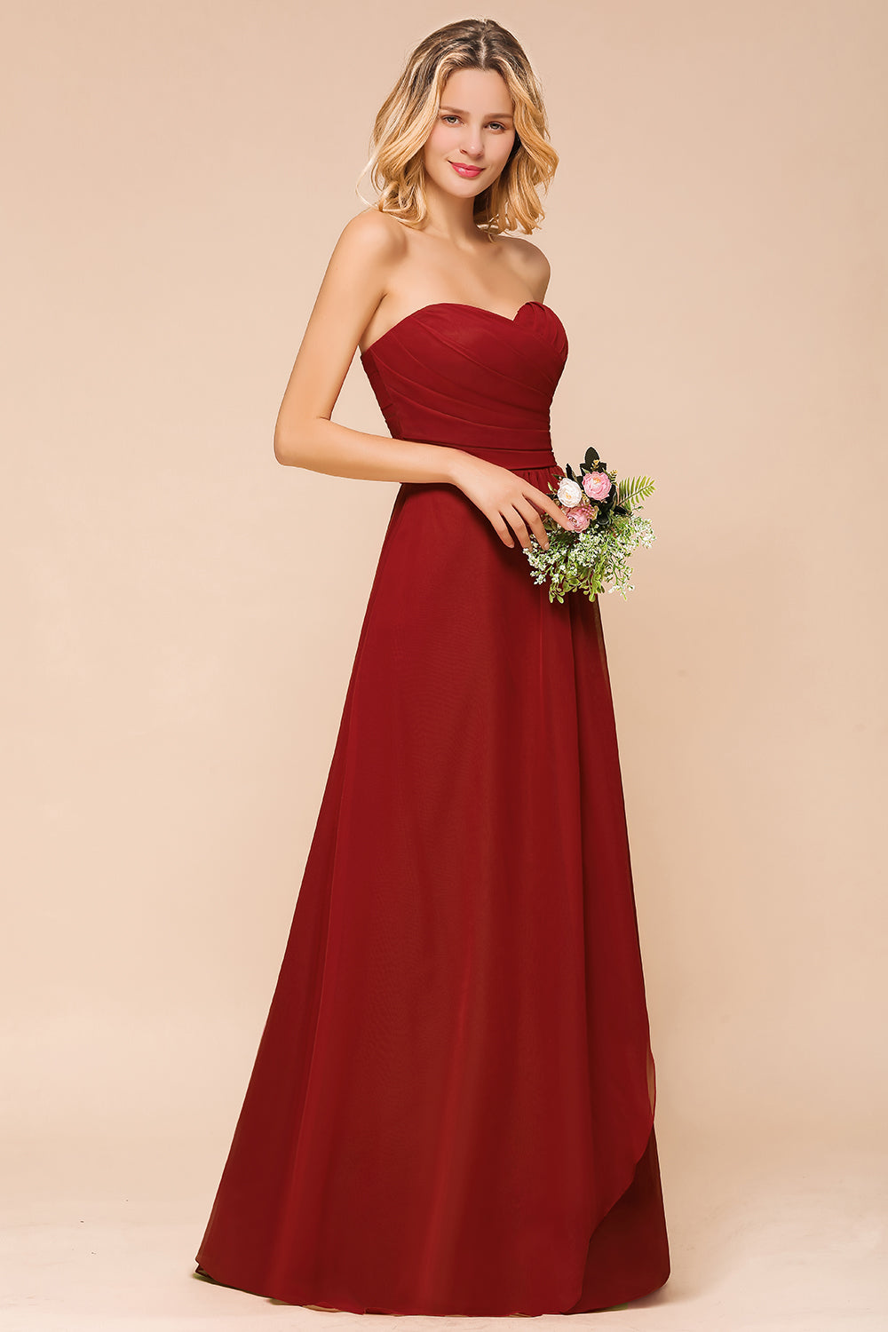 Gorgeous Sweetheart Strapless Rust Bridesmaid dresses with Ruffle - Fashionpara