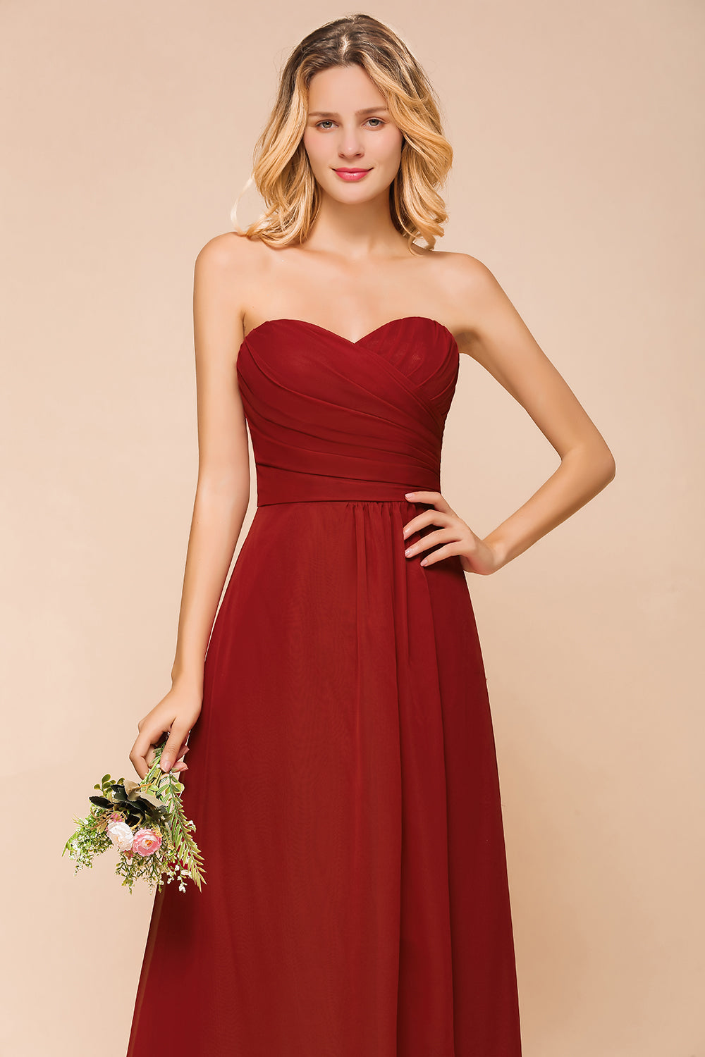 Gorgeous Sweetheart Strapless Rust Bridesmaid dresses with Ruffle - Fashionpara