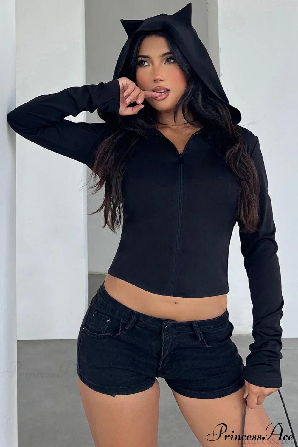 Goth Vibe Little Devil Y2K Slim Cropped Hoodie 2