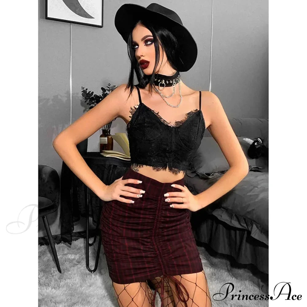 Gothic Punk Sexy Fairy Grunge V-neck Dark Lace Crop Top
