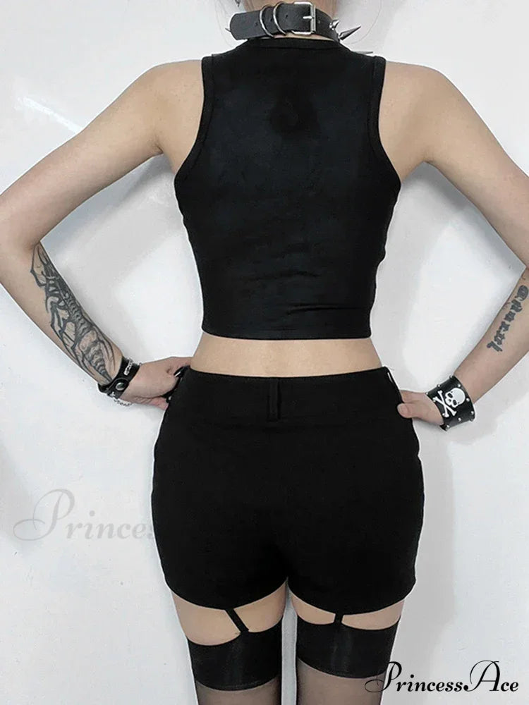 Gothic Retro Rivet Print Graphic Crop Top
