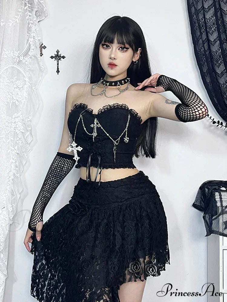 Gothic Sexy Harajuku Strapless E Girl Grunge Crop Top Black / S Halloween