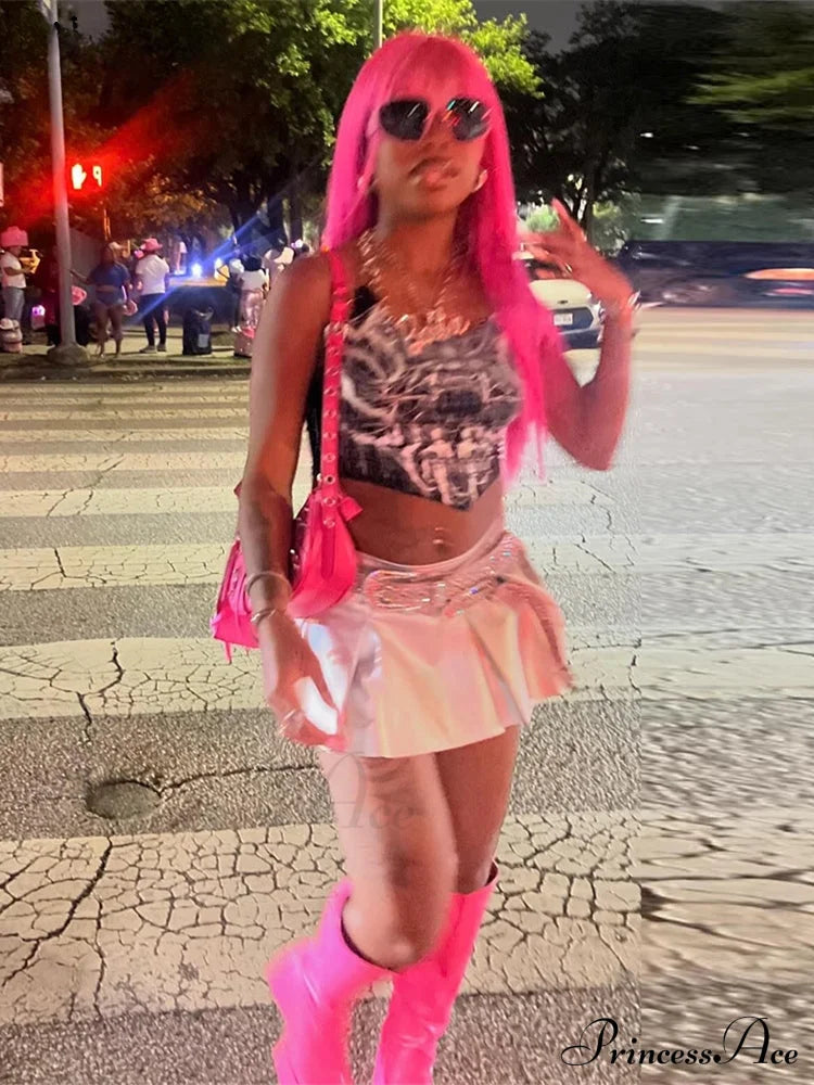 Gothic Sexy Low-Neck Halter Midnight Club Wear Crop Top