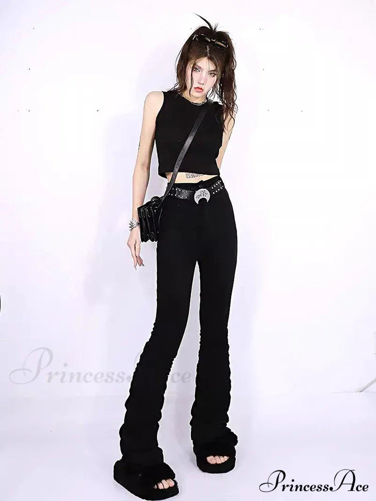 Gothic Stacked Ruched Halloween Pants