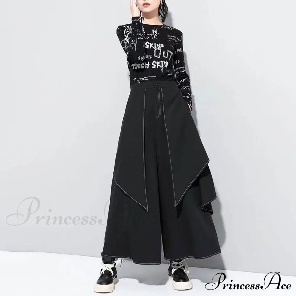 Gothic Y2K Double Layer Casual Culottes Streetwear Samurai Pants