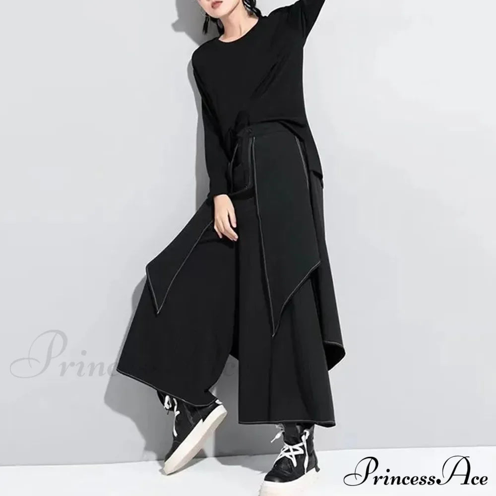 Gothic Y2K Double Layer Casual Culottes Streetwear Samurai Pants
