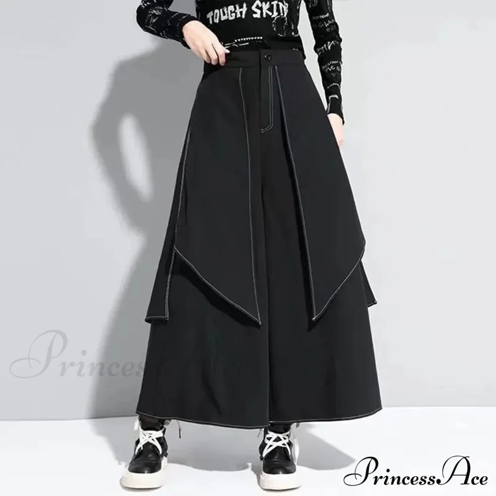 Gothic Y2K Double Layer Casual Culottes Streetwear Samurai Pants