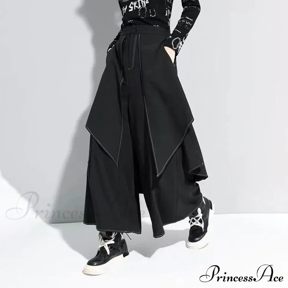 Gothic Y2K Double Layer Casual Culottes Streetwear Samurai Pants