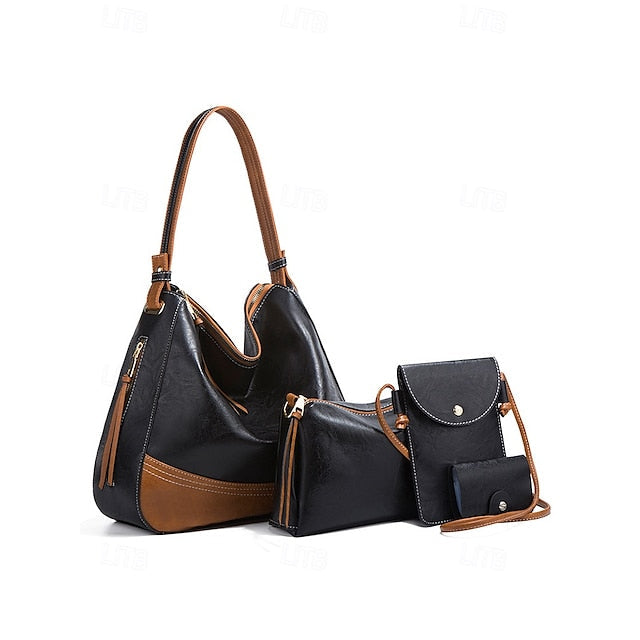 Faux Leather Shoulder 4-Piece Handbag Bag Set