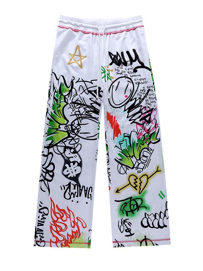 Graffiti Print Wide Leg Trousers