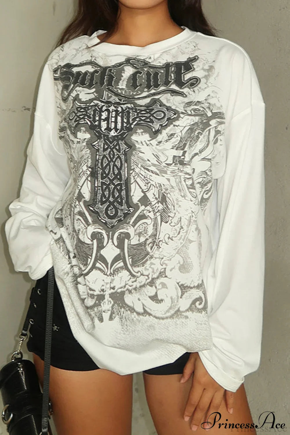 Graphic Long Sleeve Casual T-shirt White / S