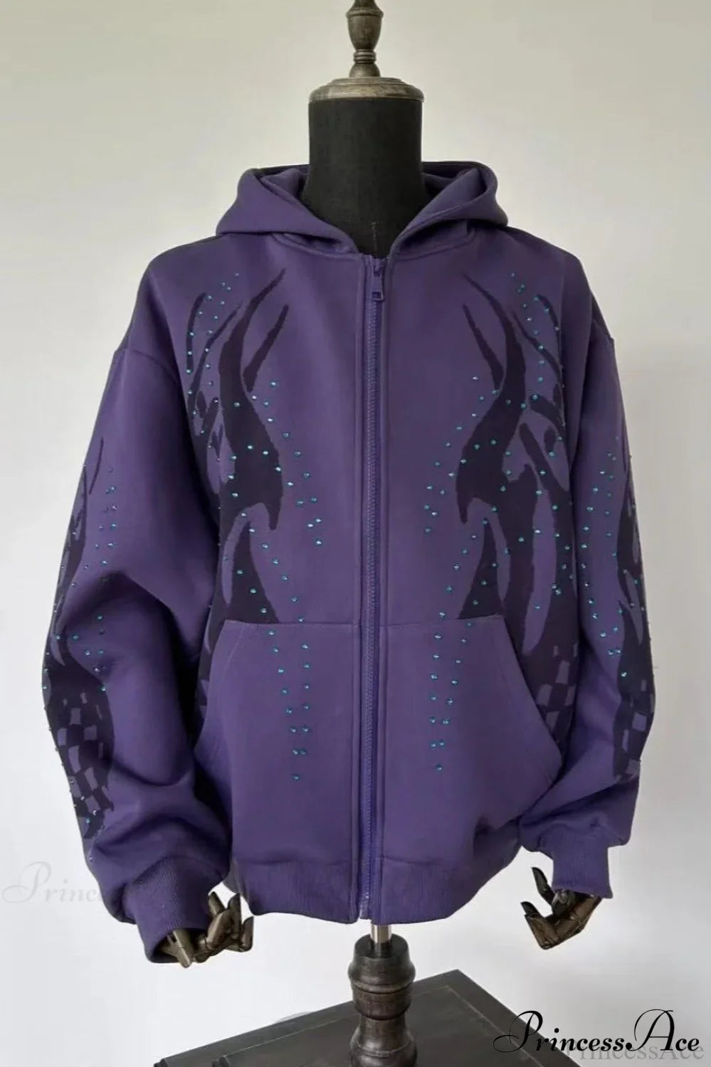 Graphic Print Hip-Hop Gothic Street Loose Zip Hoodie Purple / XS