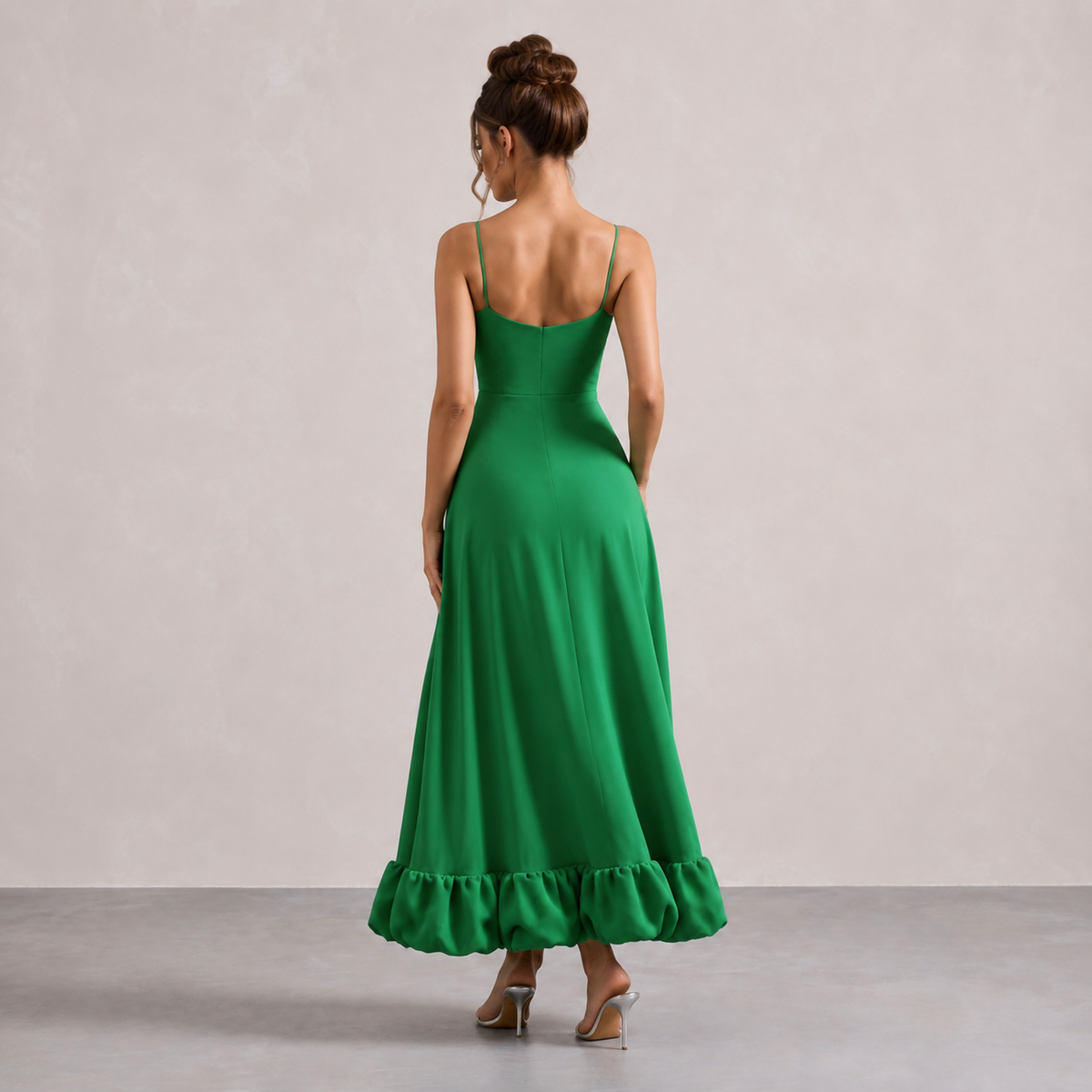 Scoop Neck Strappy Ruffle Hem A-Line Midi Dress 9